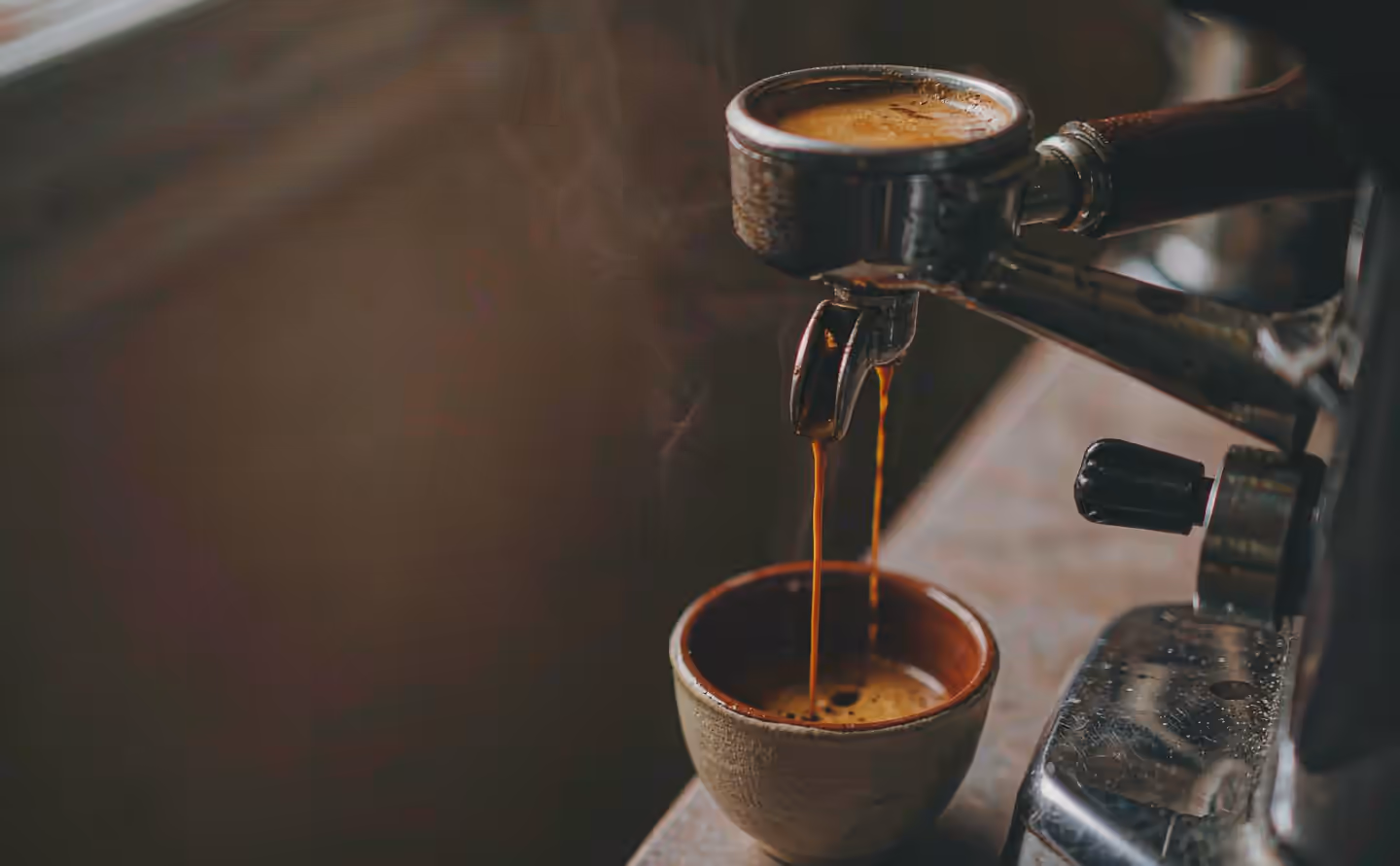 Close-up of espresso extraction